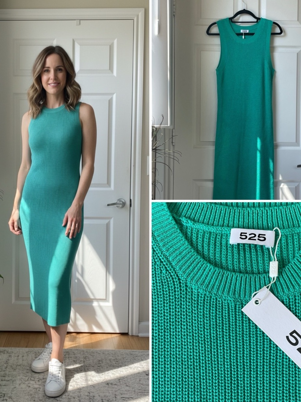 525 Emma Crewneck 100% Cotton Midi/Maxi Tank Dress Quiet Luxury NWT Emerald Gree
